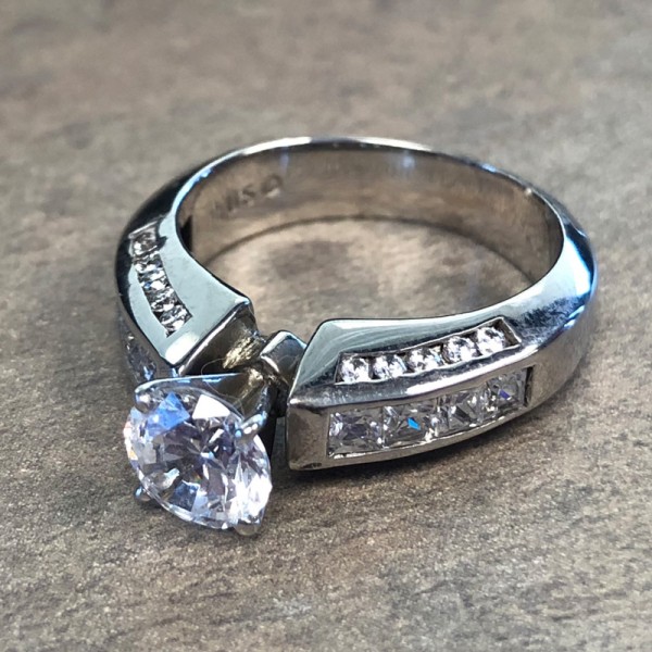 14K White Gold Modern Diamond Encrusted Engagement Ring